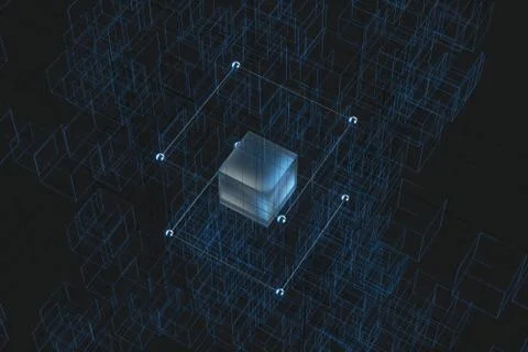 Technology background make up with cubes and lines, 3d rendering. Illustrazione stock