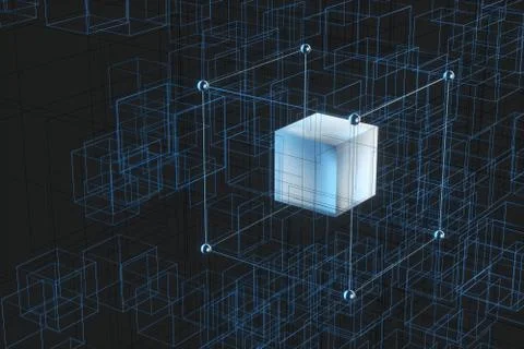 Technology background make up with cubes and lines, 3d rendering. Illustrazione stock