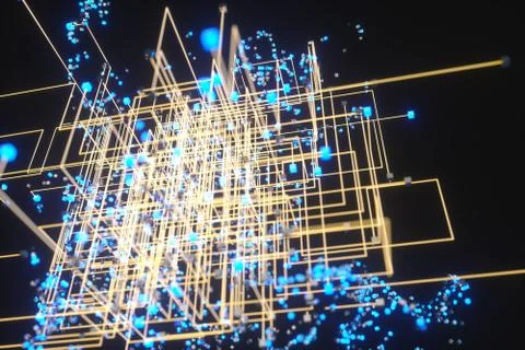 Technology background make up with cubes and lines, 3d rendering. Illustrazione stock