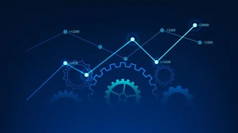 Technology background mechanical gears with a growth chart in the backgroun.. 库存插图