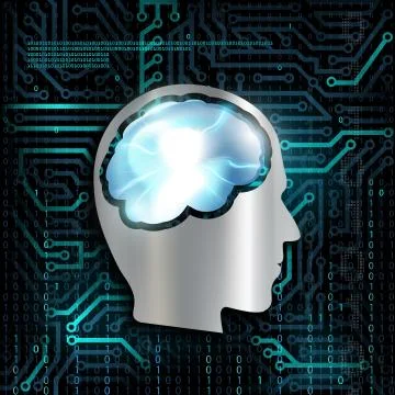 Technology background with microchip and brain. 库存插图