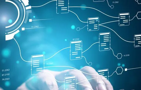 Technology background. Node connection multi service processing. Foto stock