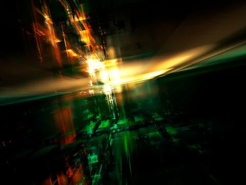 Technology background with perspective and light effects - 3d illustration Stock Illustration