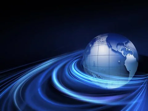 Technology background planet in the rays - abstract technology background ... Stock Photos