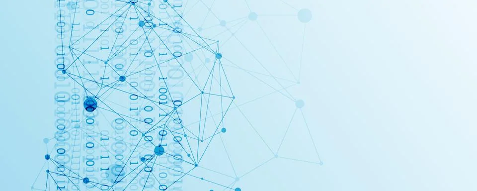 Technology background with plexus effect. Big data concept. Binary computer c 스톡 일러스트