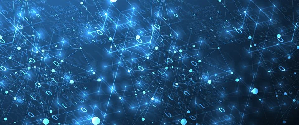 Technology background with plexus effect. Big data concept. Binary computer c 库存插图