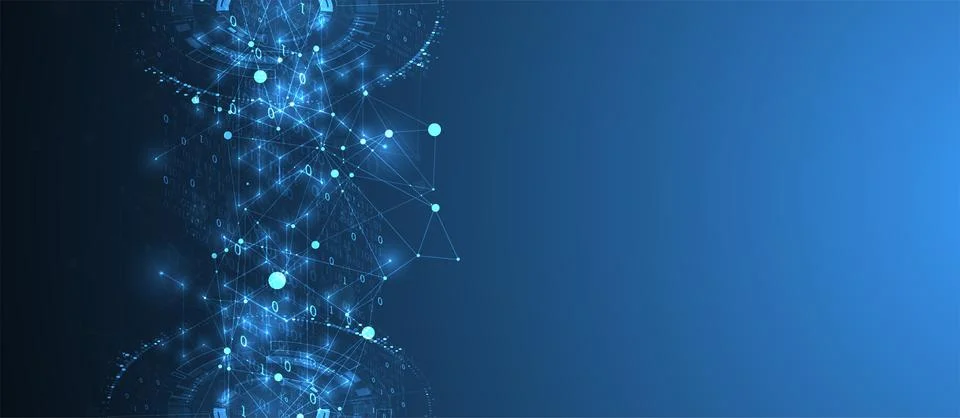 Technology background with plexus effect. Big data concept. Binary computer c 스톡 일러스트