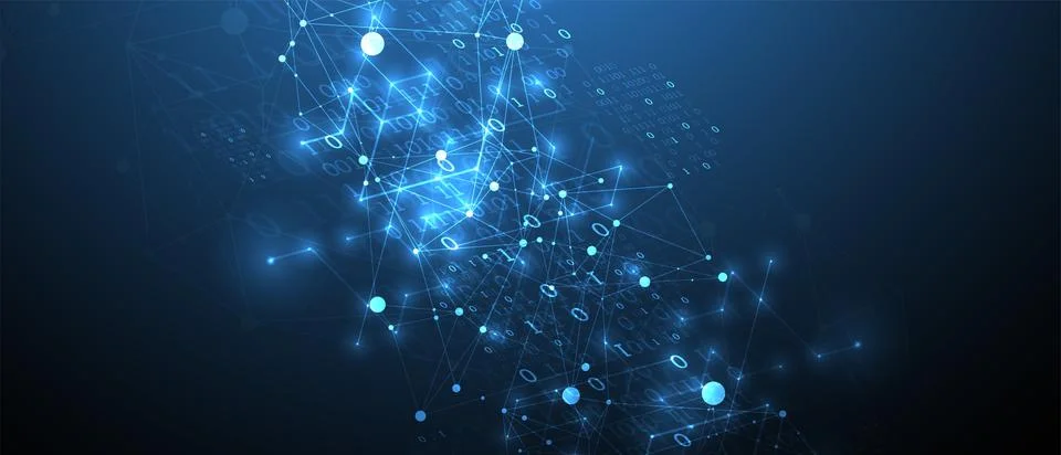 Technology background with plexus effect. Big data concept. Binary computer c Illustrazione stock