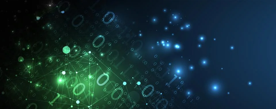 Technology background with plexus effect. Big data concept. Binary computer c Illustrazione stock