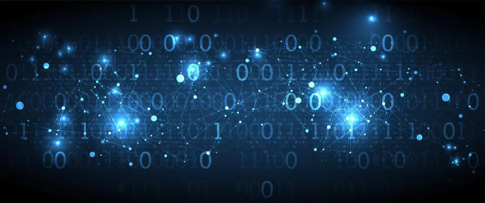 Technology background with plexus effect. Big data concept. Binary computer c Illustrazione stock