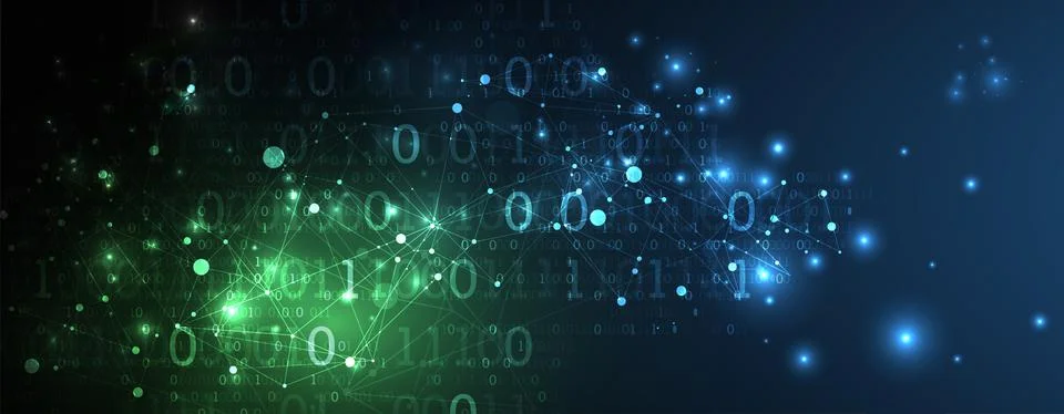 Technology background with plexus effect. Big data concept. Binary computer c 스톡 일러스트