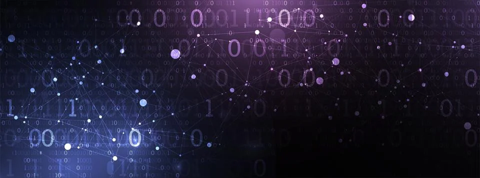Technology background with plexus effect. Big data concept. Binary computer c Illustrazione stock