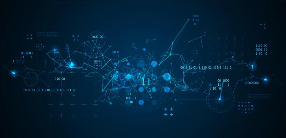 Technology background with plexus effect. Big data concept. Binary computer c Stock Illustration