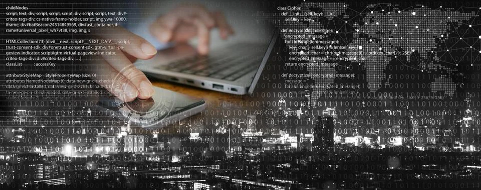 Technology Background: Programmer Using Computer Notebook for Coding and Pr.. Stock Photos