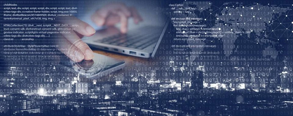 Technology Background: Programmer Using Computer Notebook for Coding and Pr.. 스톡 사진