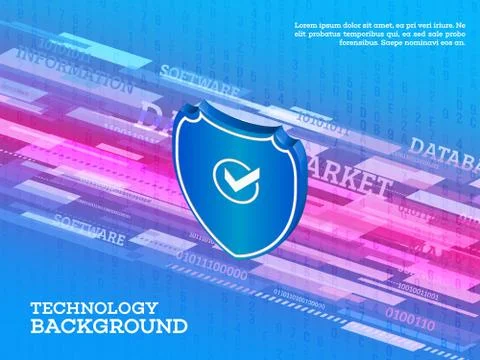 Technology background with shield and abstract stream information Illustrazione stock