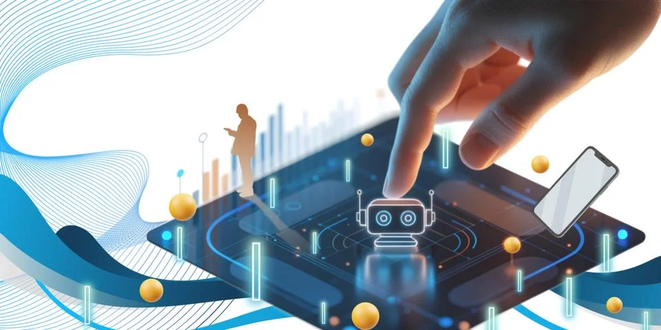 Technology background. Smart assistants and automation on digital platforms Stock Illustration
