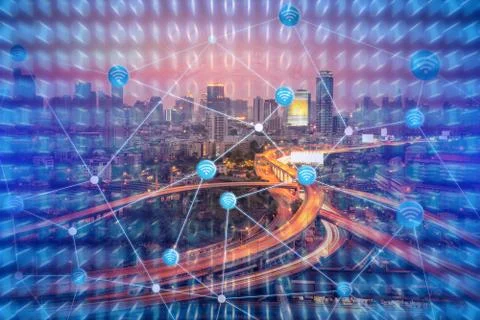 Technology background for smart city with internet of things technology Photos