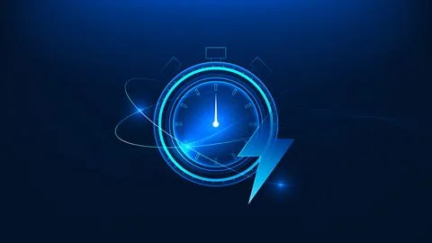 Technology background stopped clock with a lightning symbol in the foregrou.. Stock Illustration
