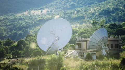Technology background of surveillance spying center with satellite dish anten Stock Footage 279197989