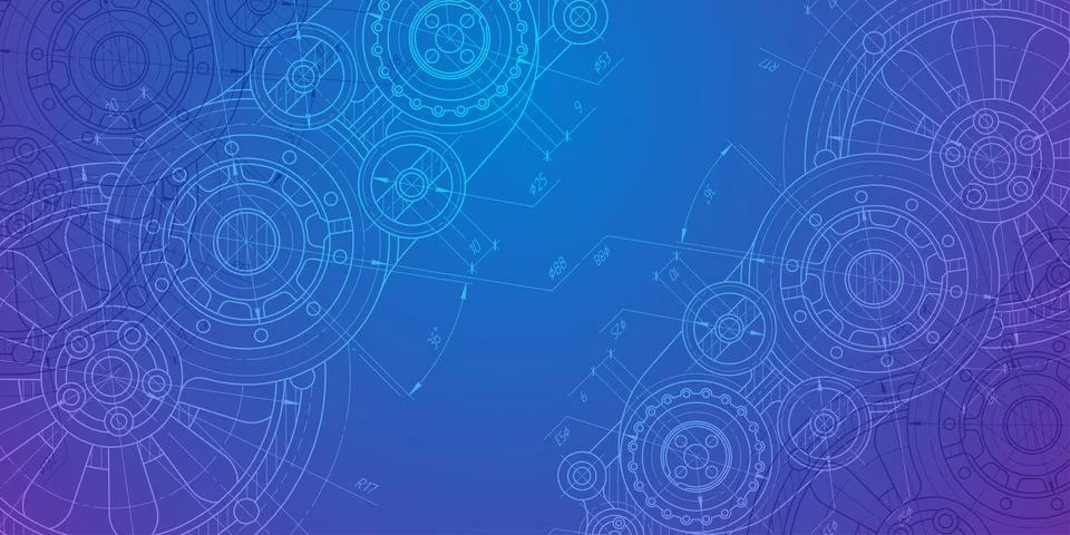 Technology background .Technical drawing of gears .Engineering concept. Stock Illustration