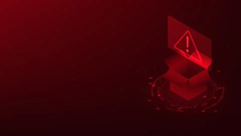 Technology background warning sign on an isometric open box, representing a.. 스톡 일러스트
