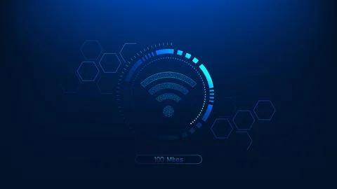 Technology background WiFi symbol inside a circular tech interface with int.. Stock Illustration