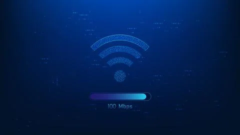Technology background WiFi symbol with network speed status indicators belo.. Ilustración de archivo