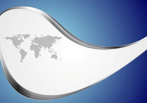 Technology background with world map and metal waves Stock Illustration