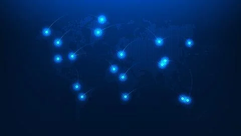 Technology background world map internet network lines and underwater subma.. 스톡 일러스트