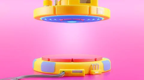 Technology Background. Yellow power podium bright colors empty stage. Sci-fi  Stock Illustration