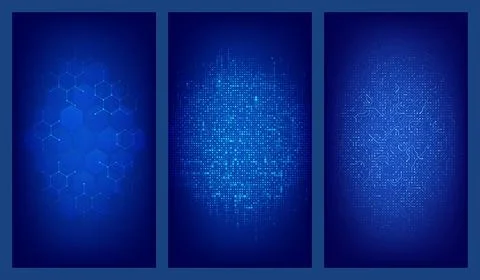 Technology backgrounds set. Abstract hexagonal network, binary code and ele.. Stock Illustration