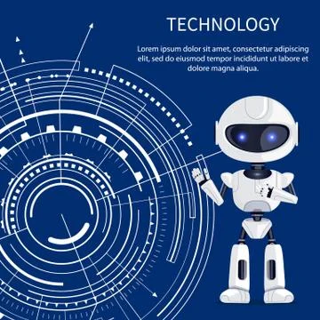 Technology Banner with Cyborg and White Interface Illustrazione stock