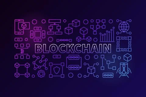 Technology banner made with block chain line icons Stock Illustration
