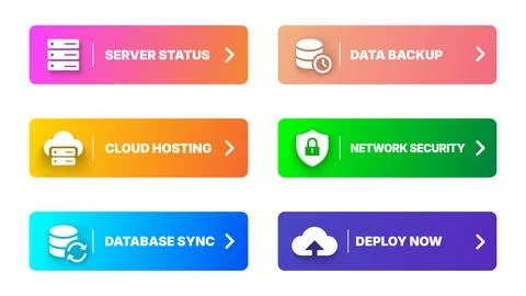 Technology banner set with server status, data backup, cloud hosting, netwo.. Stock Illustration