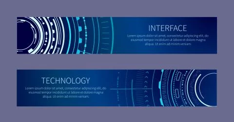Technology Banner with Two Interface Patterns Stock Illustration