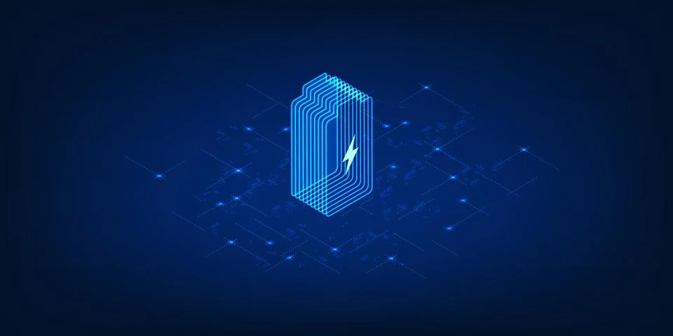 Technology Battery Charging Process Background, Clean Power Storage System,.. Stockillustratie