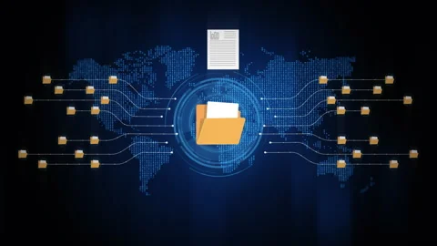 Technology big data global network, and document and file sharing network Stock Footage 327943426