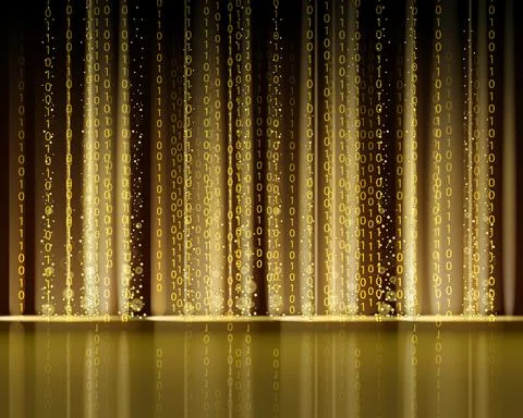 Technology Binary abstract background, matrix style, gold color, falling numbers Stockillustratie