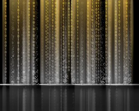 Technology Binary abstract background, matrix style, black color, falling num 库存插图