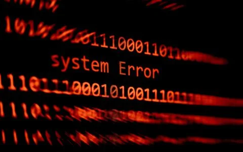 Technology binary code number data alert System Error message on display scre Foto stock