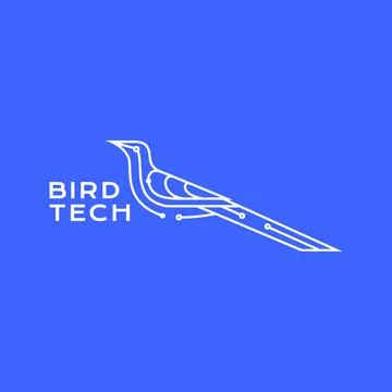 Technology bird long tails lines connect logo design vector icon illustrati.. Illustrazione stock
