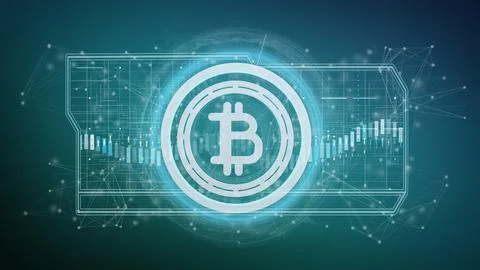 Technology Bitcoin icon on a circle isolated on a background 3d rendering Stock Illustration