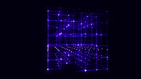 Technology block chain network connection. Purpure cube, consisting of block. 動画素材 229125258