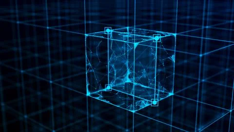 Technology blockchain concept. Visualization of the dynamic flow of the crypt 库存插图