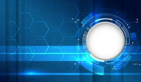 Technology blue background with circle and hexagons. Stock Illustration