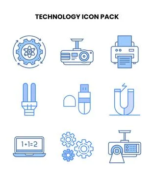 Technology Blue Bundle Icons Pack 库存插图
