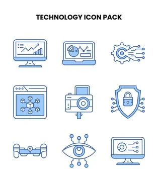 Technology Blue Color Bundle Icons Pack Illustrazione stock