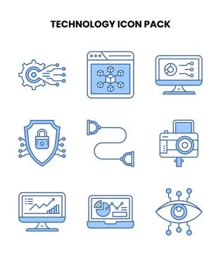 Technology Blue Color Vector Icons Pack Stock Illustration