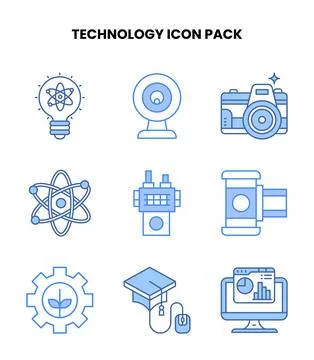 Technology Blue Design Icons Pack Stock Illustration